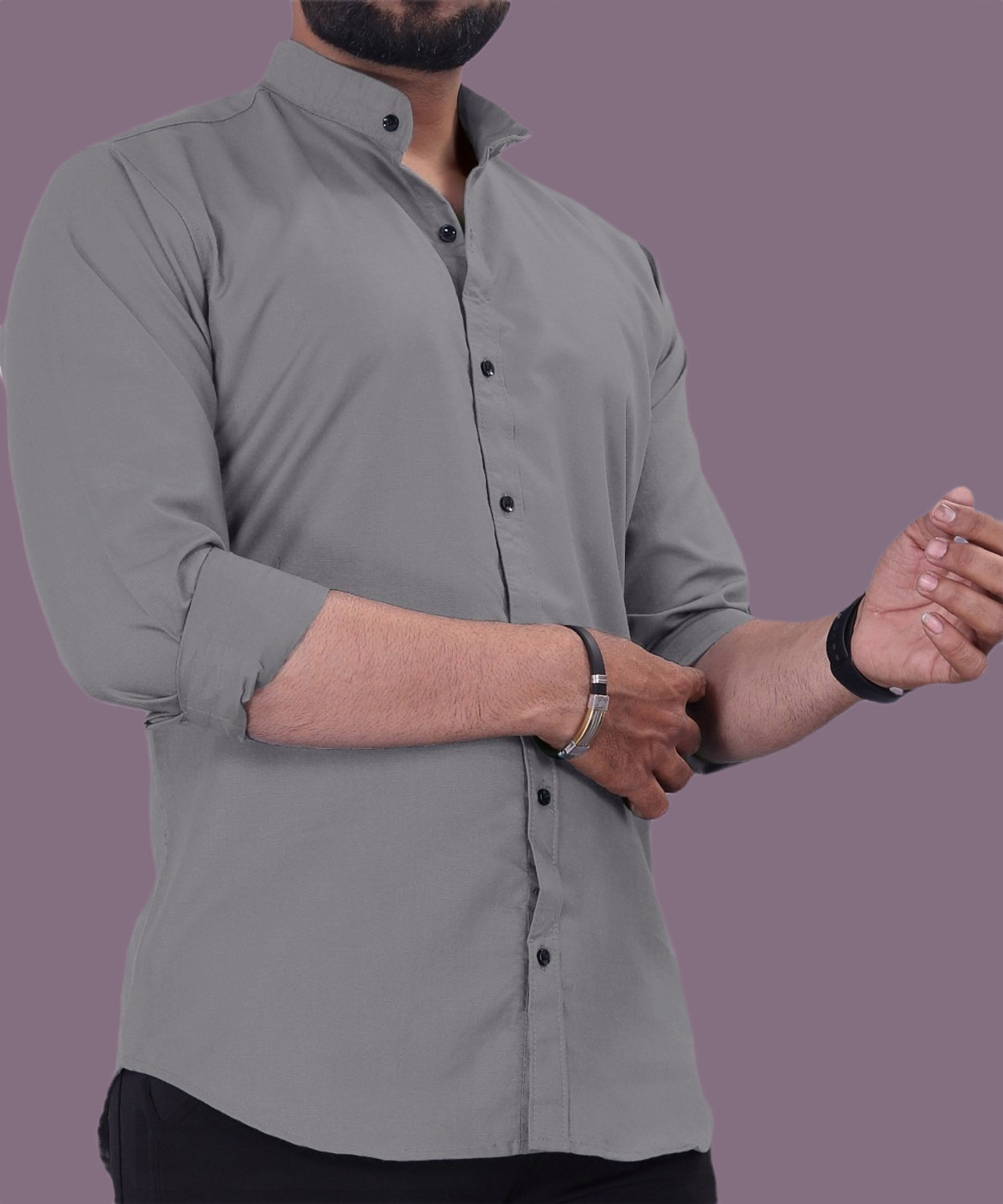 Image of IMANFASHION Men Solid Casual Grey Shirt