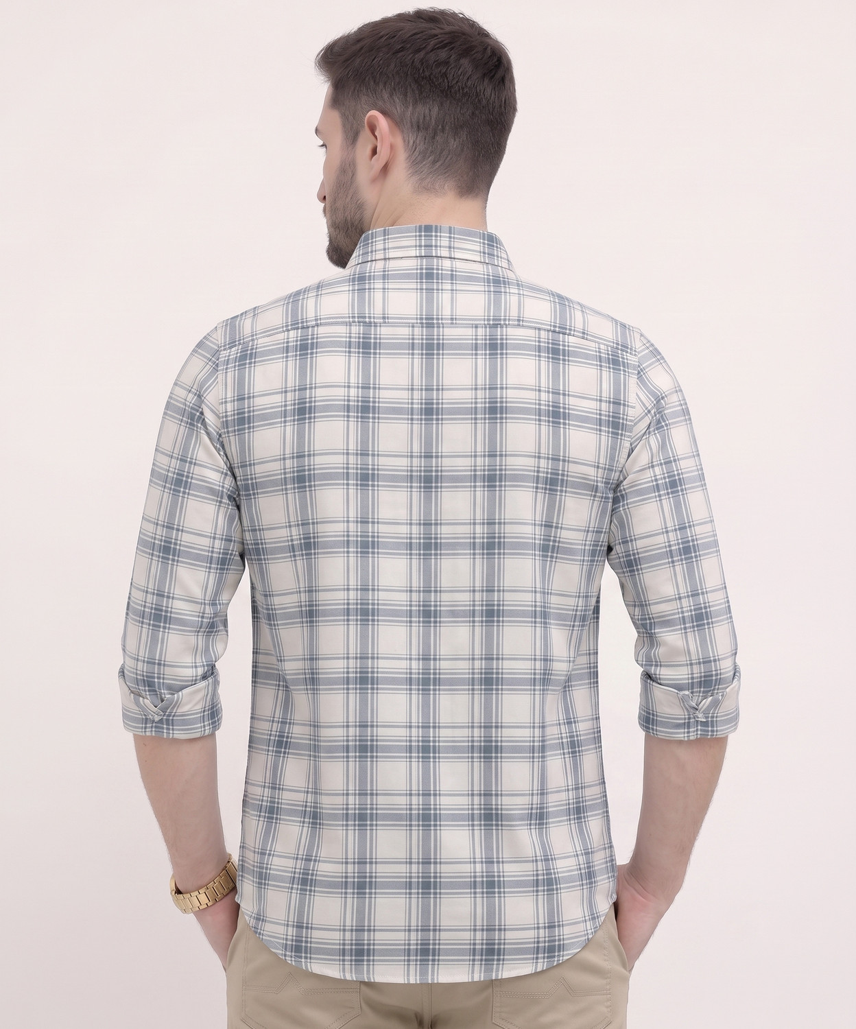 Image of METRONAUT Men Checkered Casual Light Blue, White Shirt