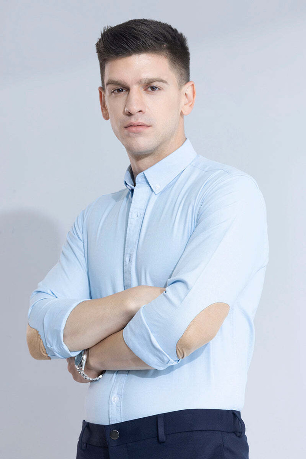 Image of Snitch Men Striped Casual Blue Shirt