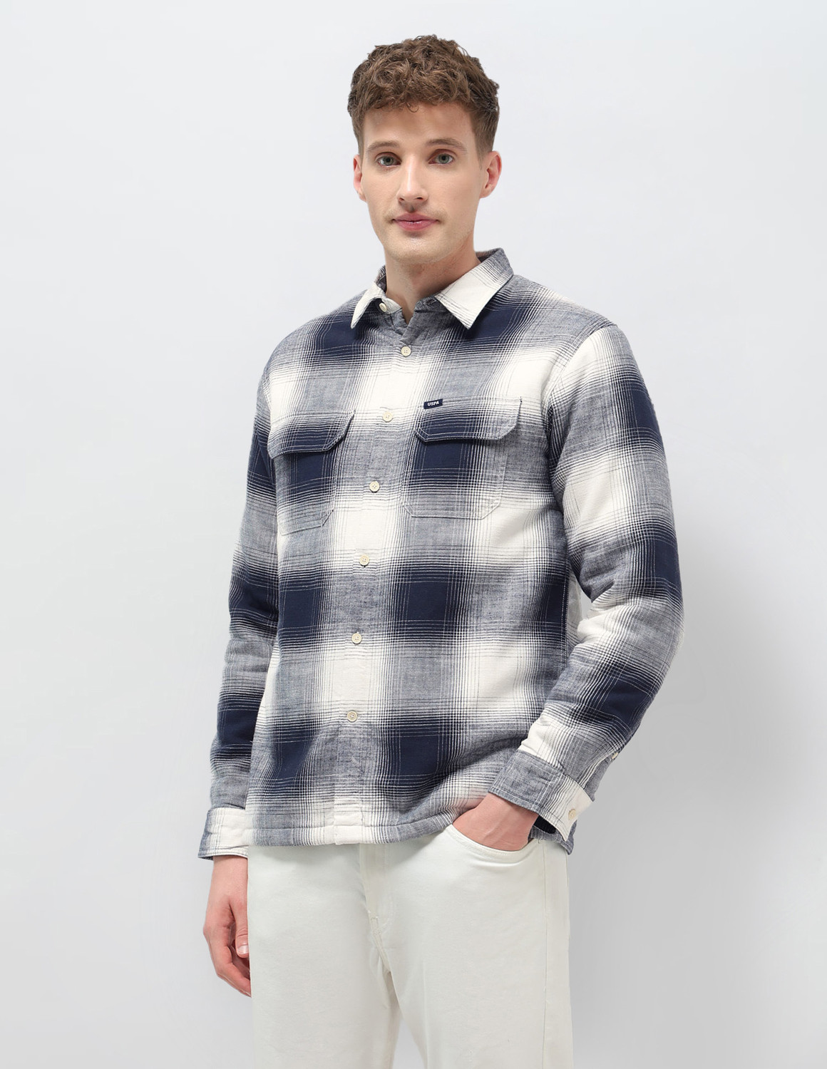 Image of U.S. Polo Assn. Denim Co. Men Checkered Casual Blue Shirt