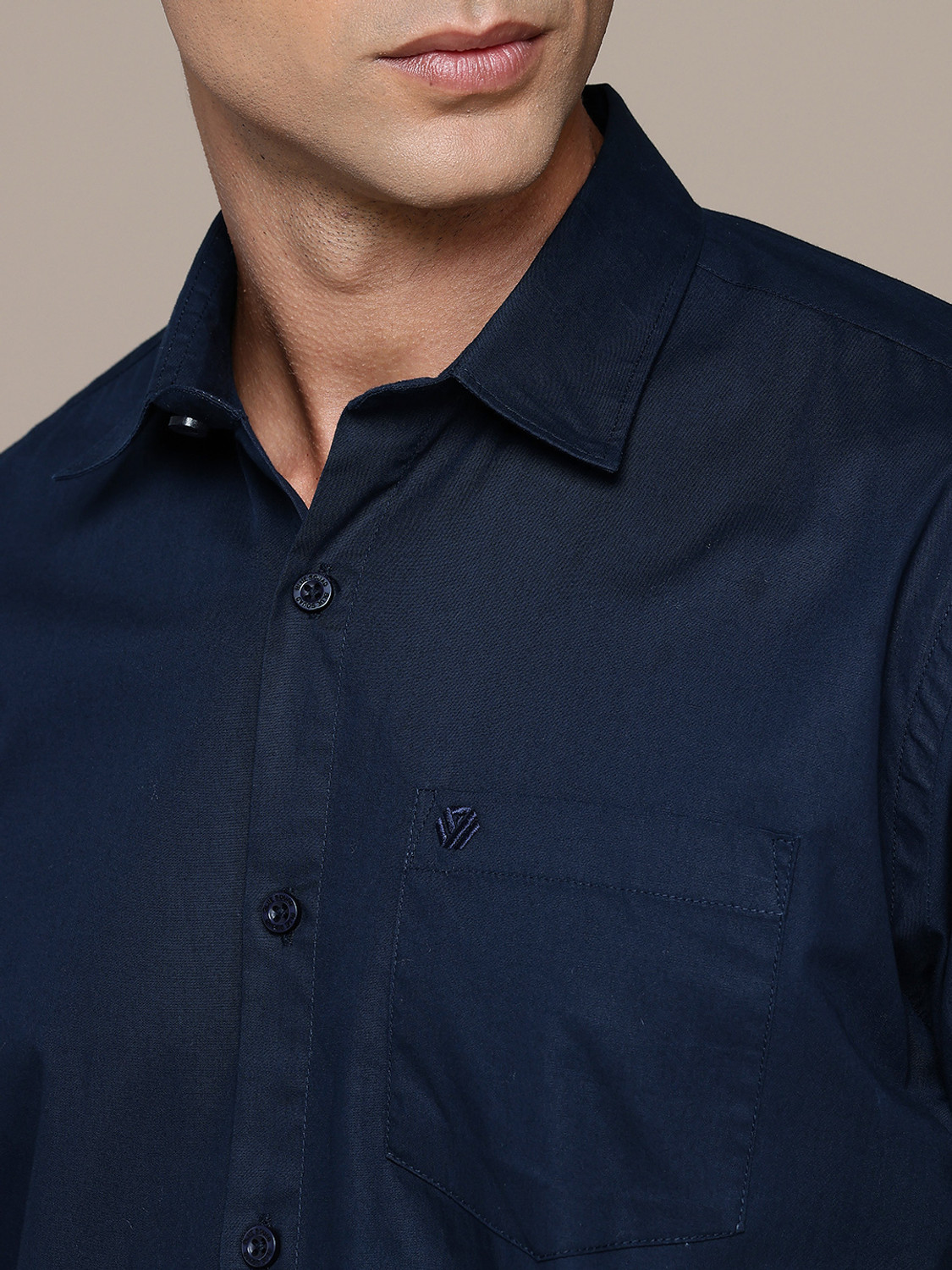 Image of BLUE SQUAD Men Solid Casual Dark Blue Shirt