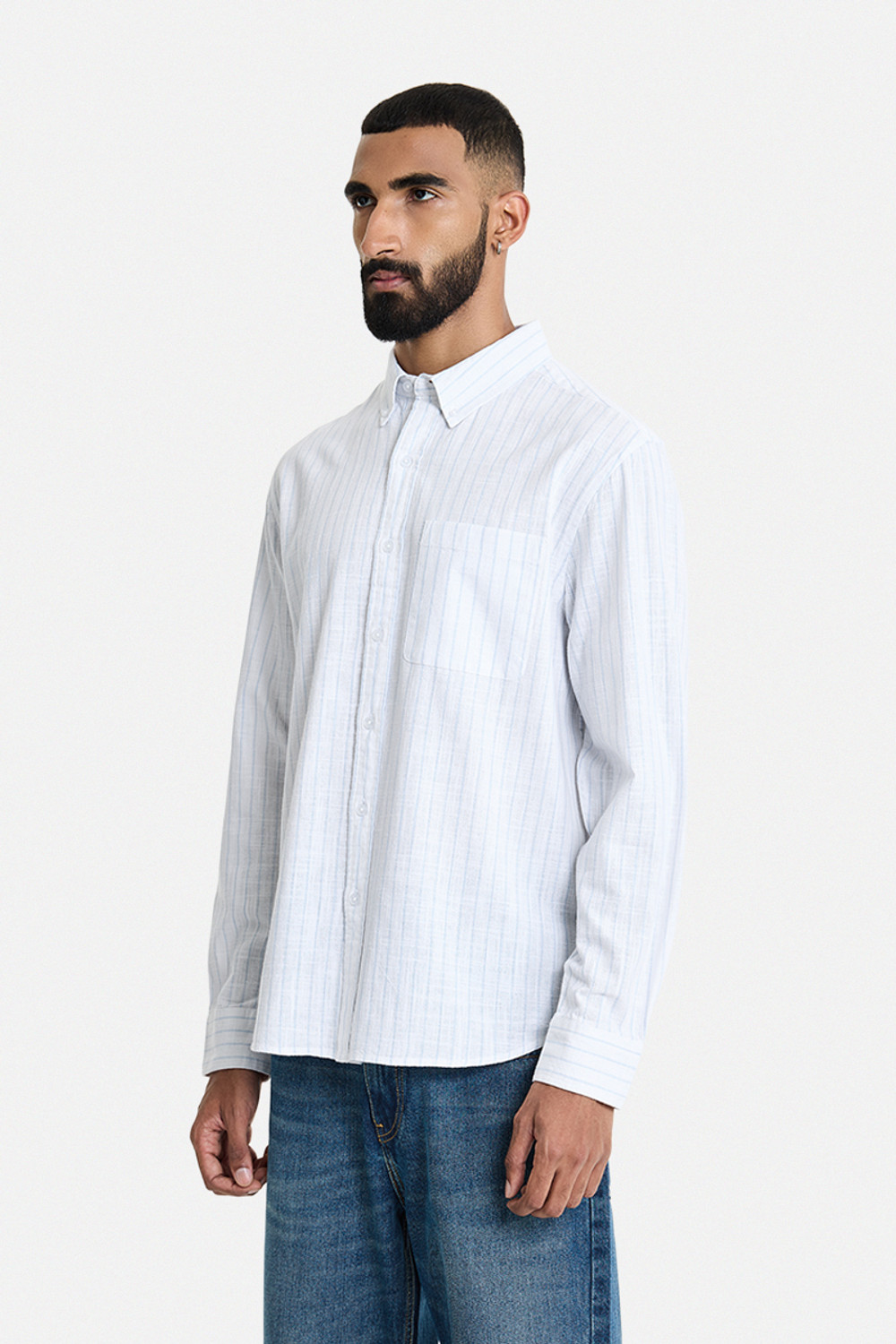 Image of Snitch Men Striped Casual White Shirt