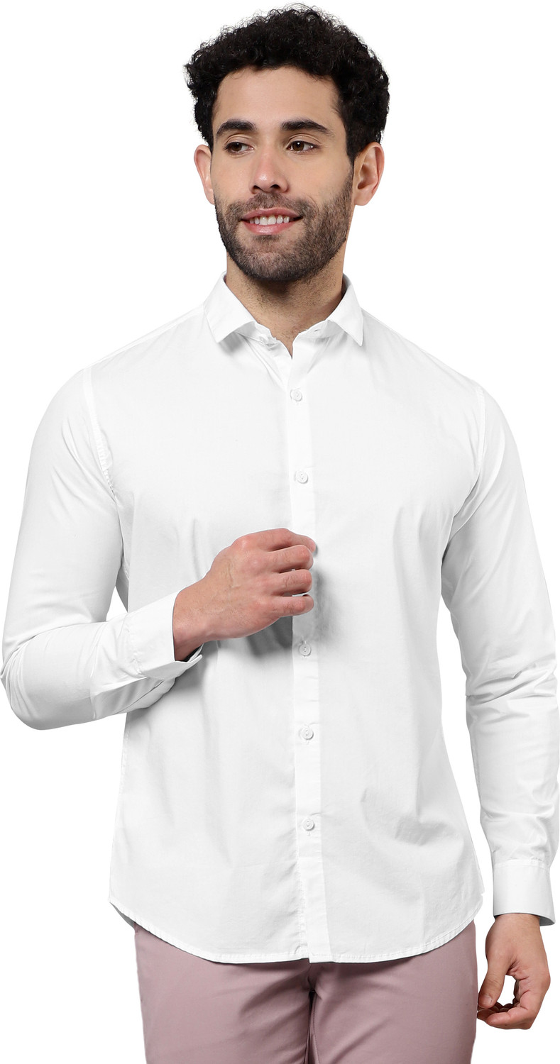 Image of BEYOUNG Men Solid Formal White Shirt
