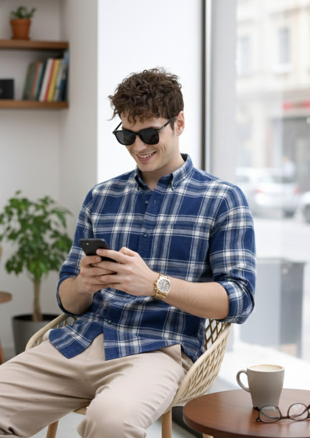 Image of Jai Textiles Men Checkered Casual Dark Blue Shirt
