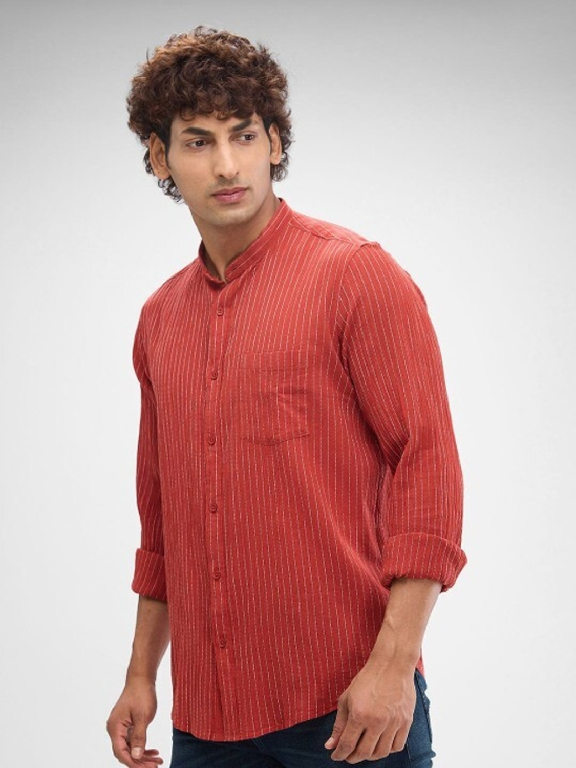 Image of Spykar Men Striped Casual Red Shirt