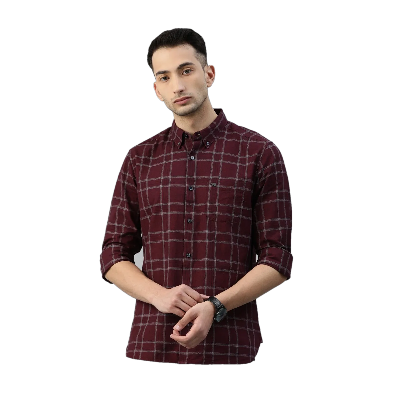 THE BEAR HOUSE Men's Checkered Casual Maroon Shirt