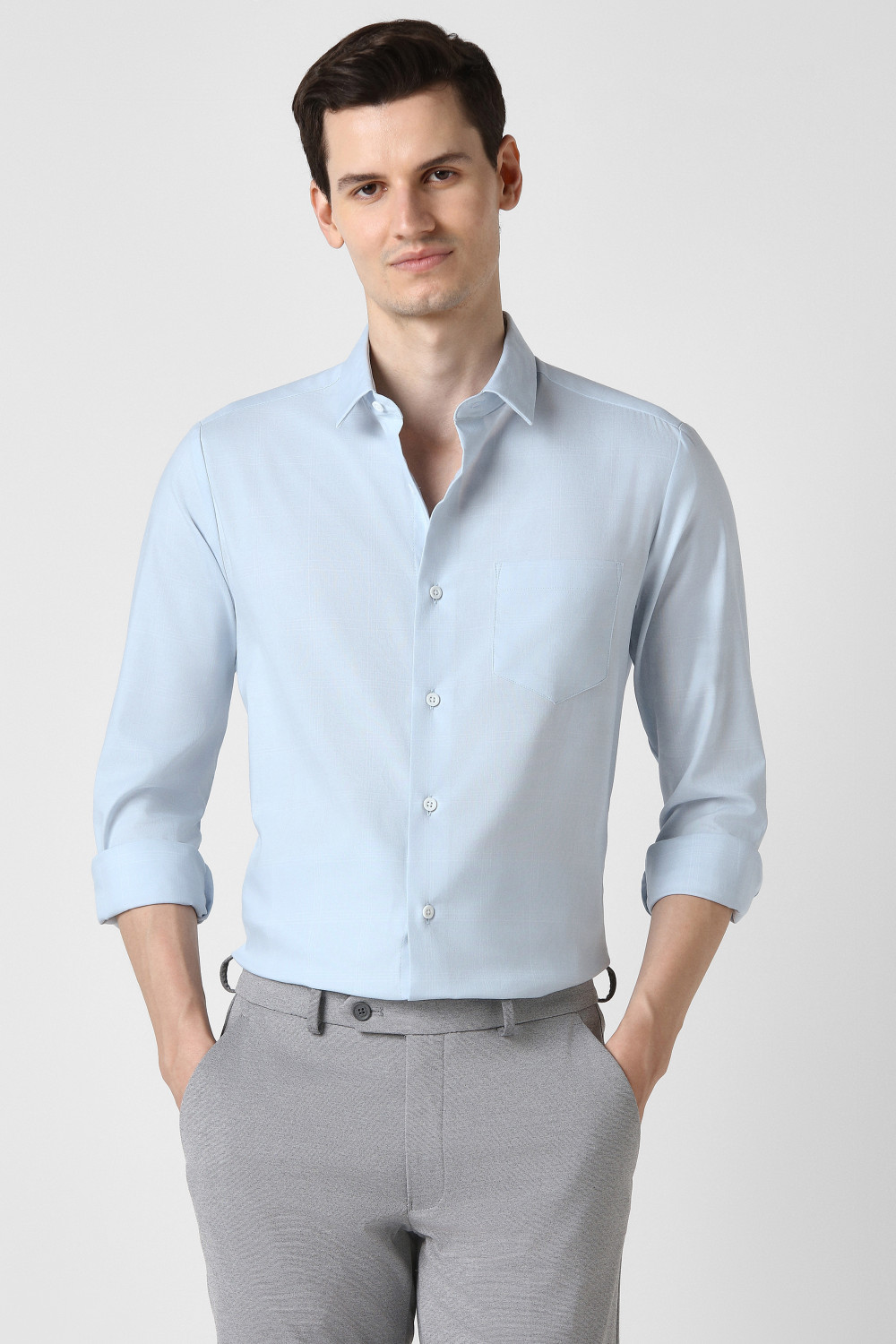 Image of PETER ENGLAND Men Solid Formal Light Blue Shirt