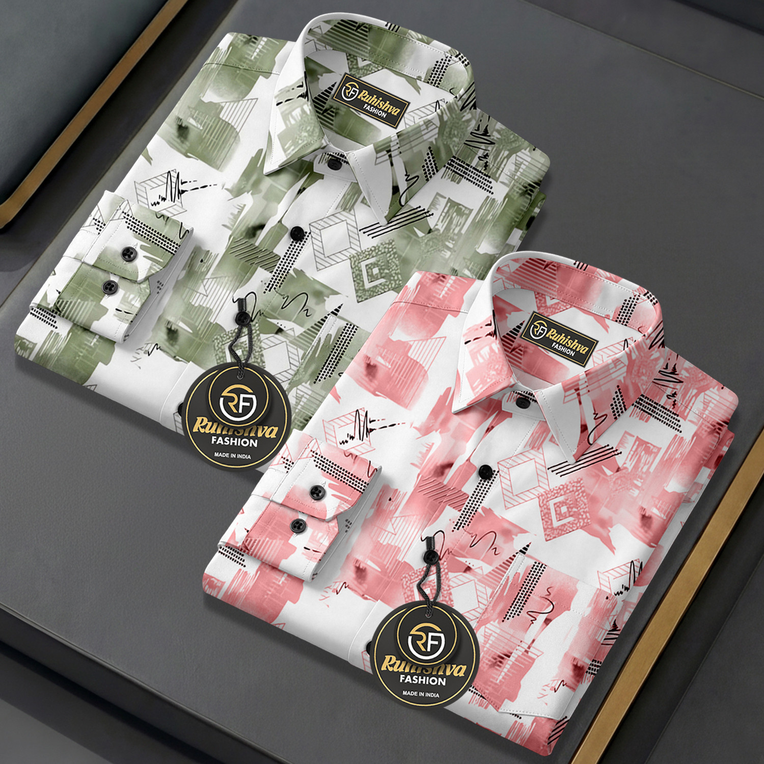 Image of RUHISHVA FASHION Men Printed Casual Pink, Green Shirt
