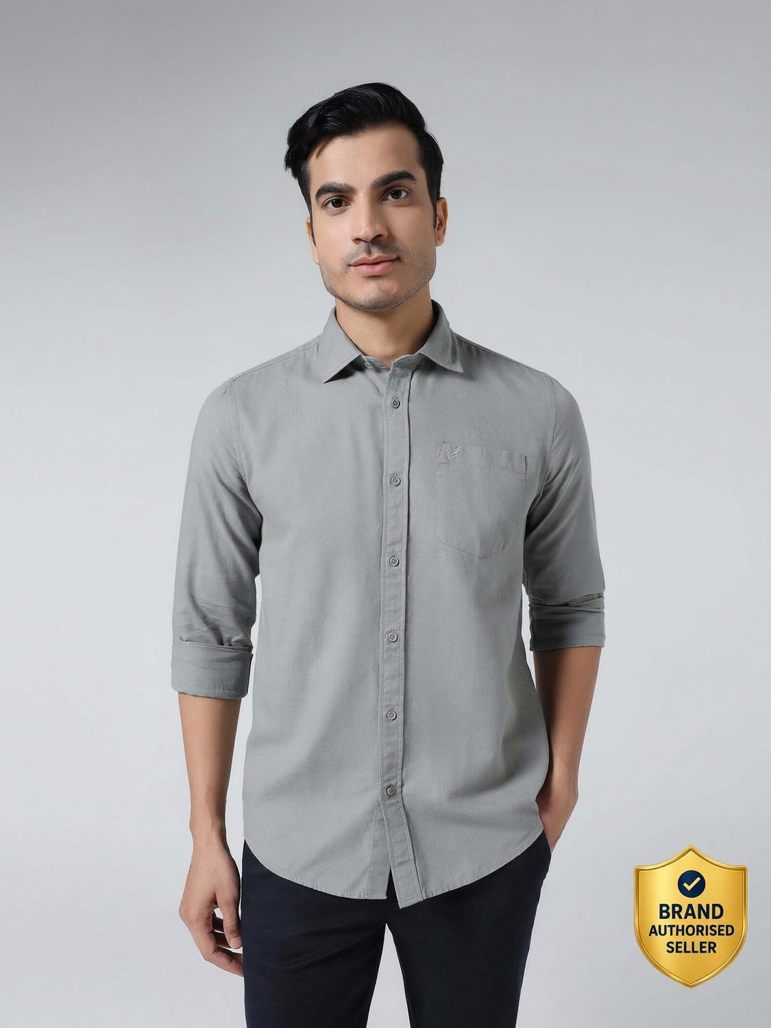 Image of Blackberrys Men Solid Casual Grey Shirt