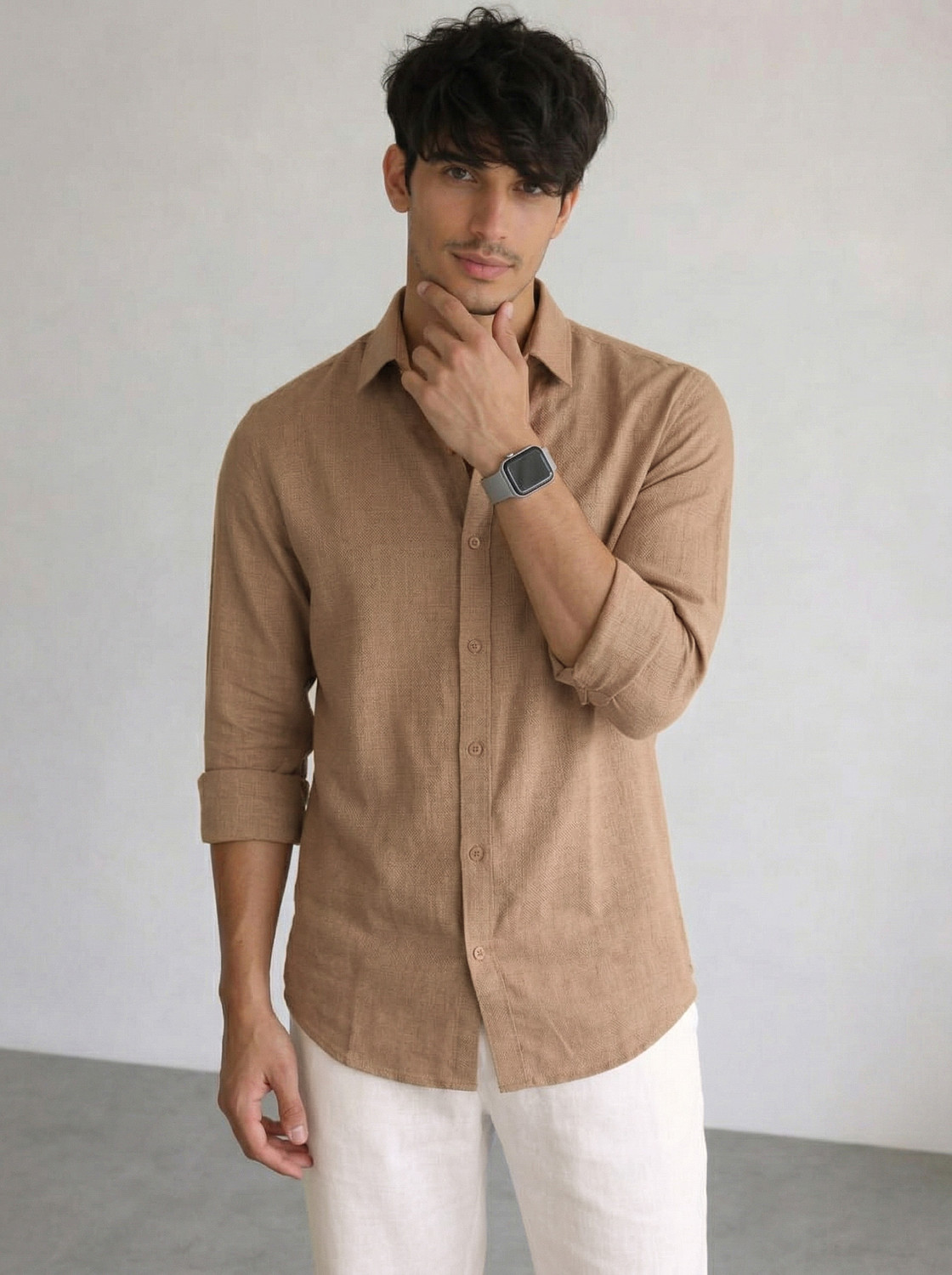 Image of Dhakre fashion Men Solid Casual Brown Shirt