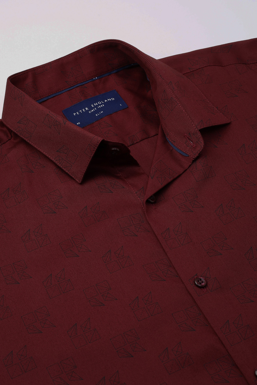 Image of PETER ENGLAND Men Printed Formal Maroon Shirt