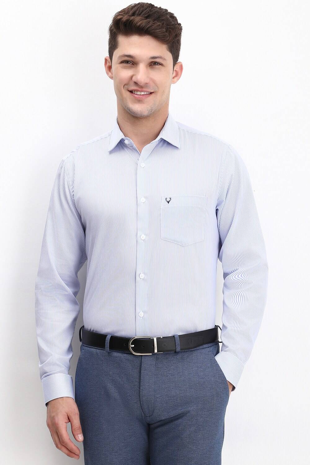 Allen Solly Men Striped Formal Blue Shirt