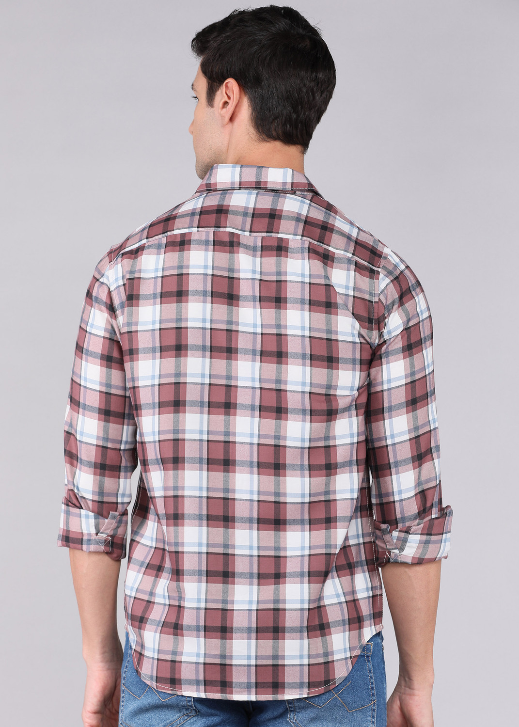 Image of WROGN Men Checkered Casual Pink Shirt