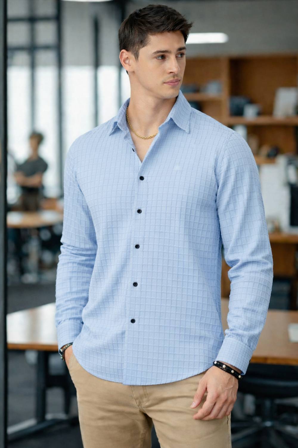 JACKBELLA Men Regular Fit Self Design Spread Collar Casual Shirt