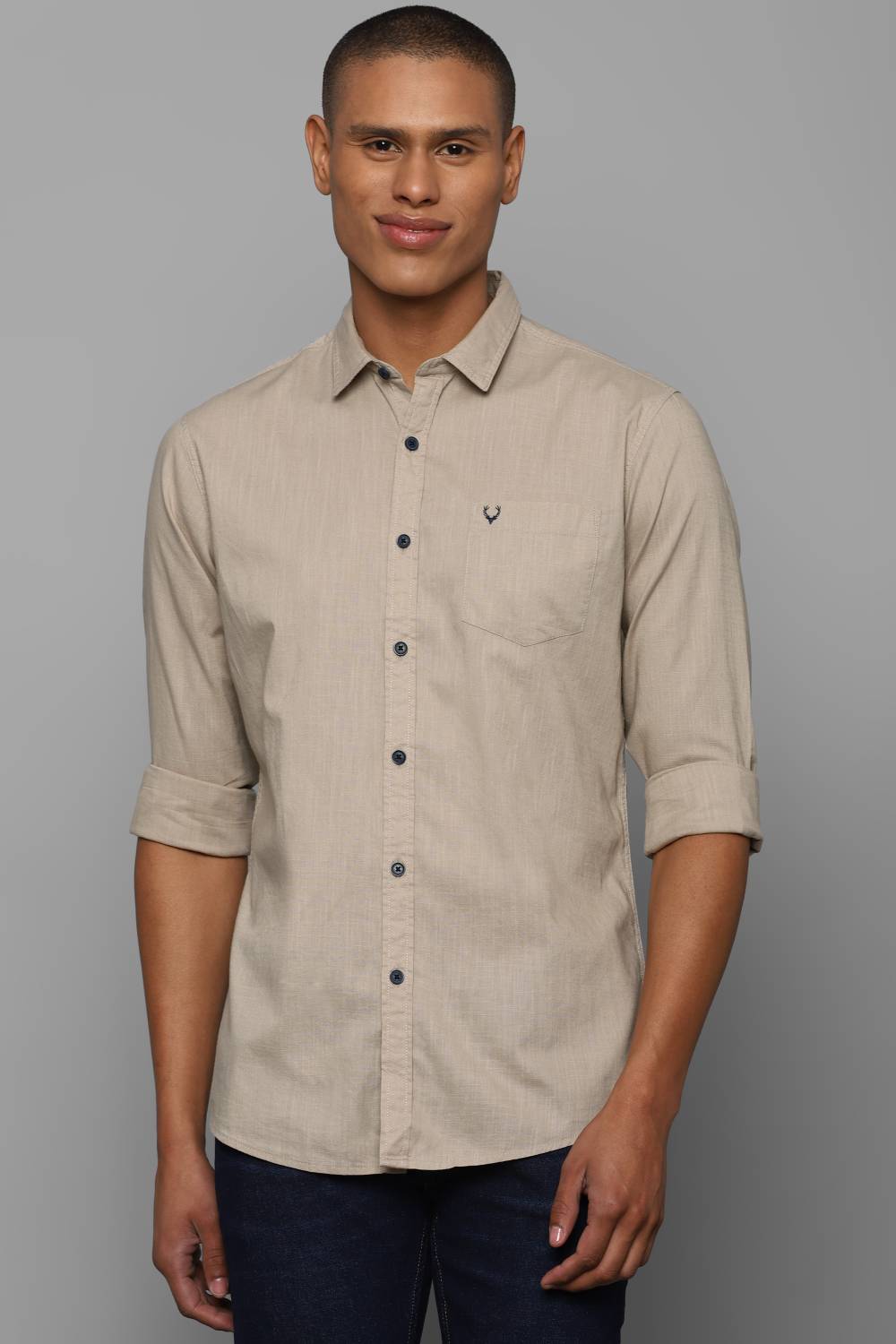 Allen Solly Men Solid Casual Beige Shirt