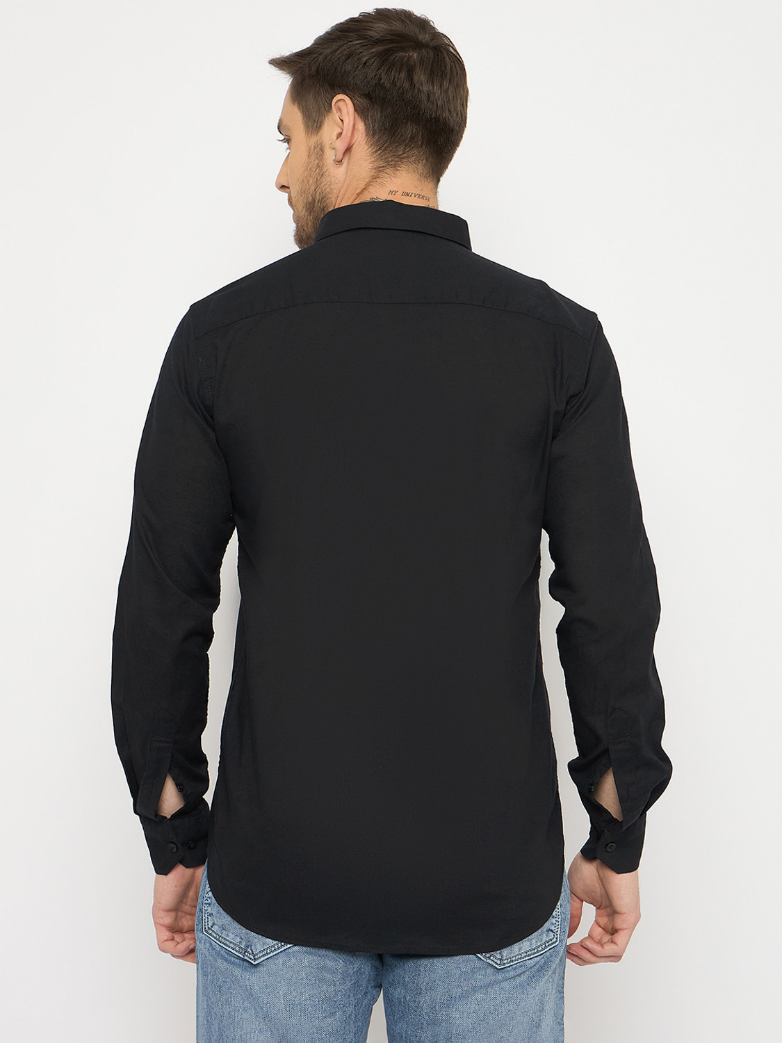 Image of DUKE Men Solid Casual Black Shirt