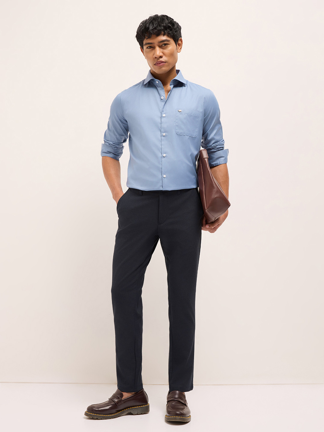 Image of THE BEAR HOUSE Men Solid Formal Blue Shirt