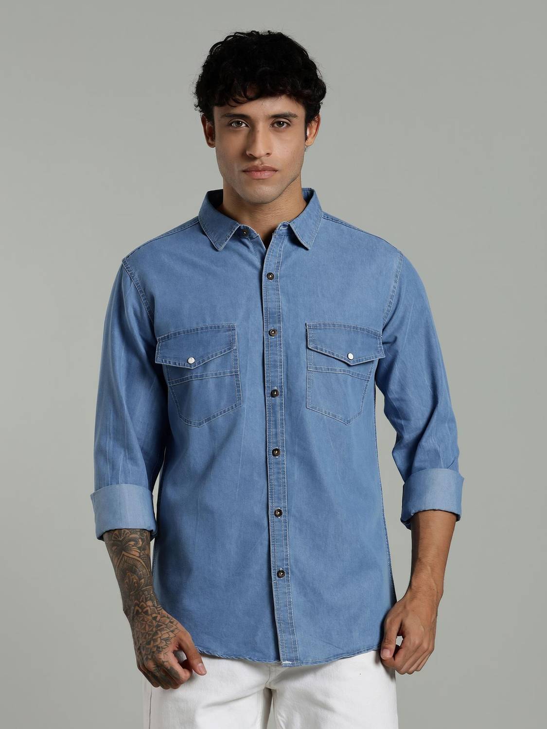 7th Legion Men Washed Casual Light Blue Shirt