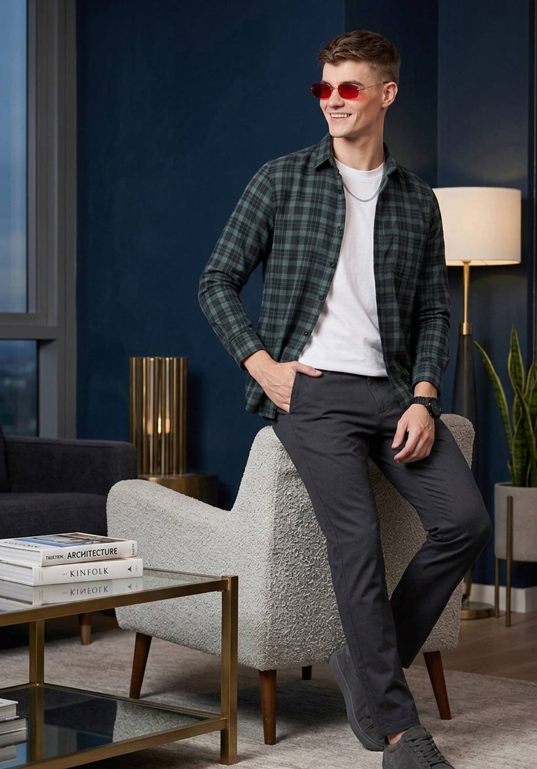 Roadster Men Checkered Casual Dark Green, Black Shirt - Image 5