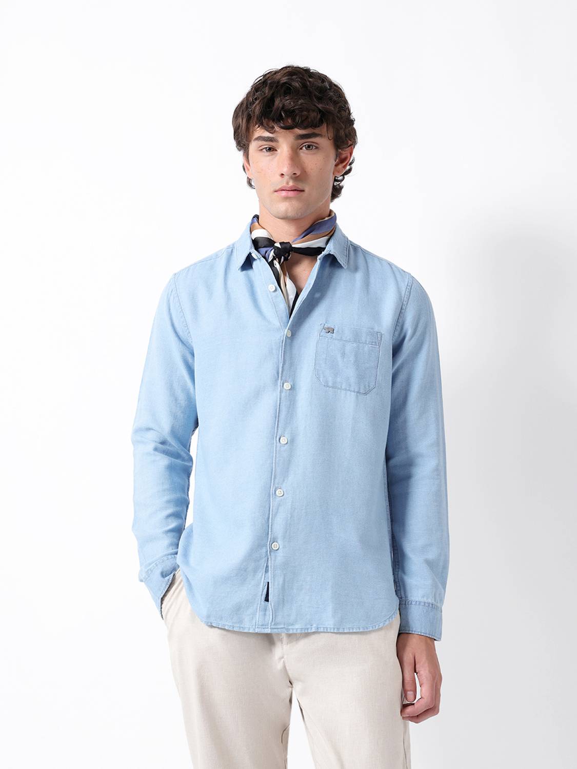THE BEAR HOUSE Men Solid Casual Blue Shirt