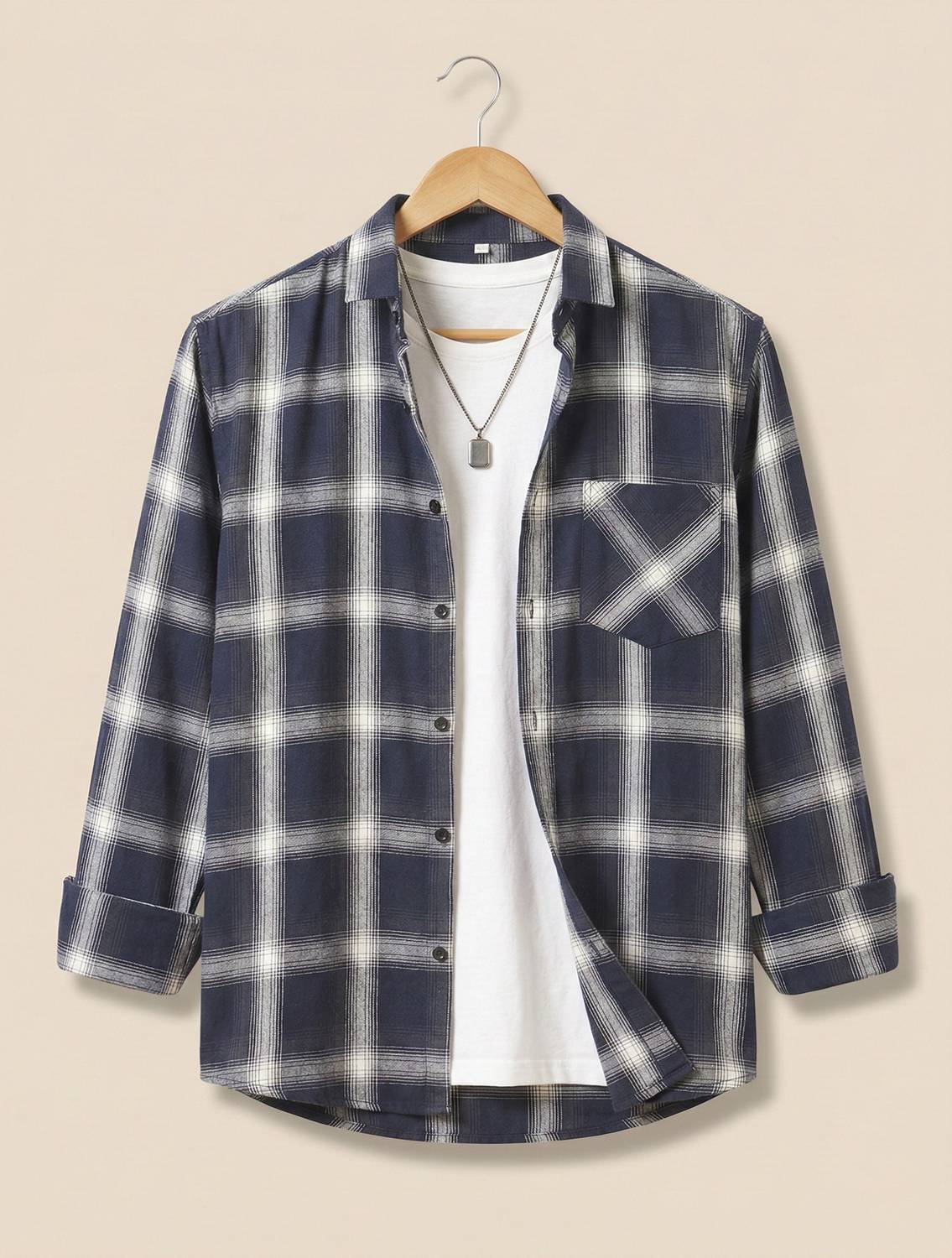 WOXEN Men Checkered Blue, White Shirt - Image 1