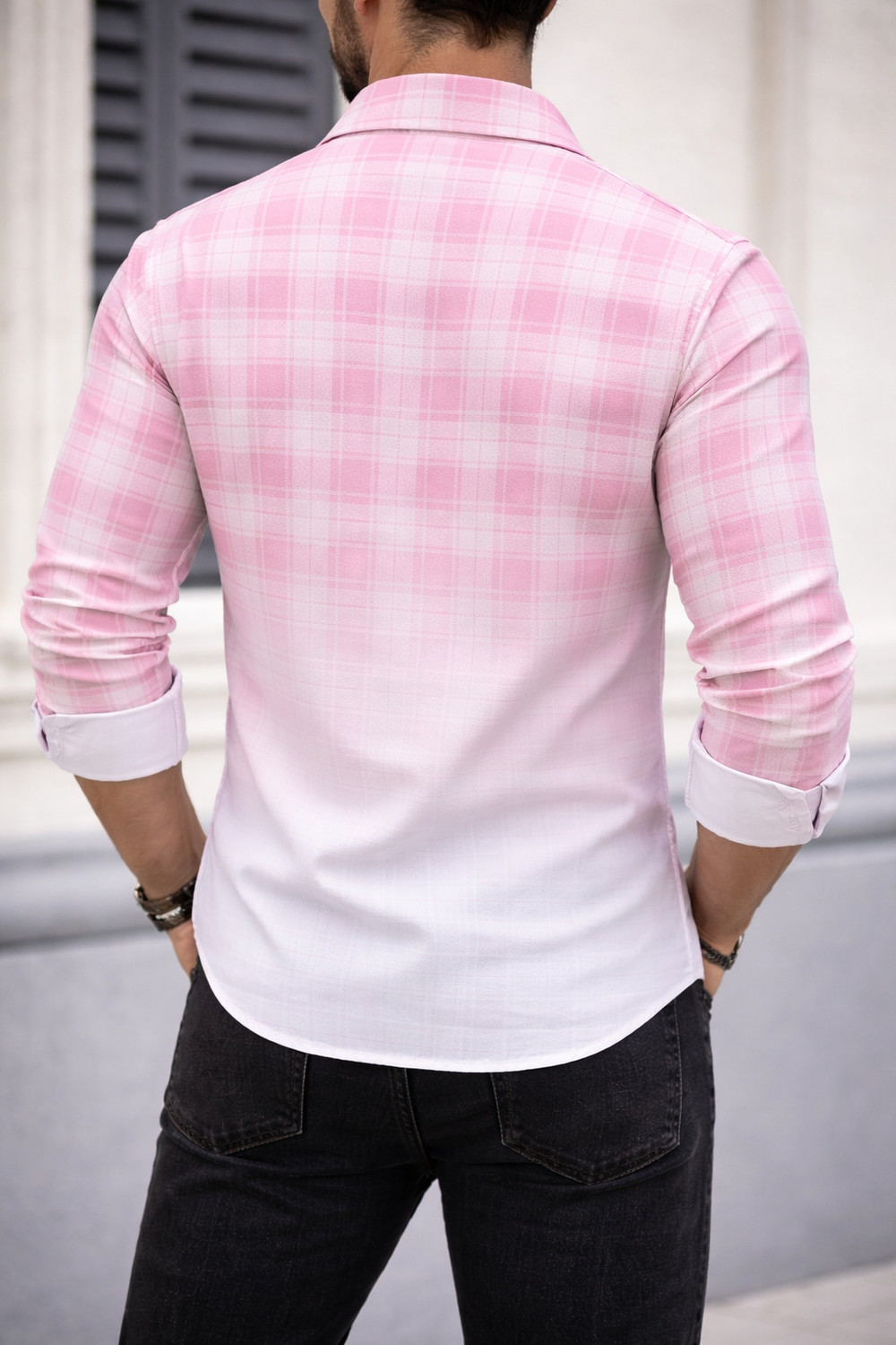 Image of Kizyoo Men Checkered, Dyed /Ombre Casual Purple, White Shirt
