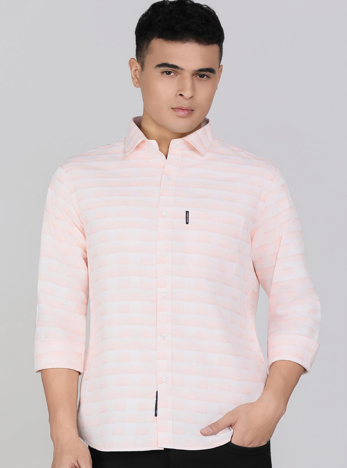 Image of PROVOGUE Men Checkered Casual Pink Shirt