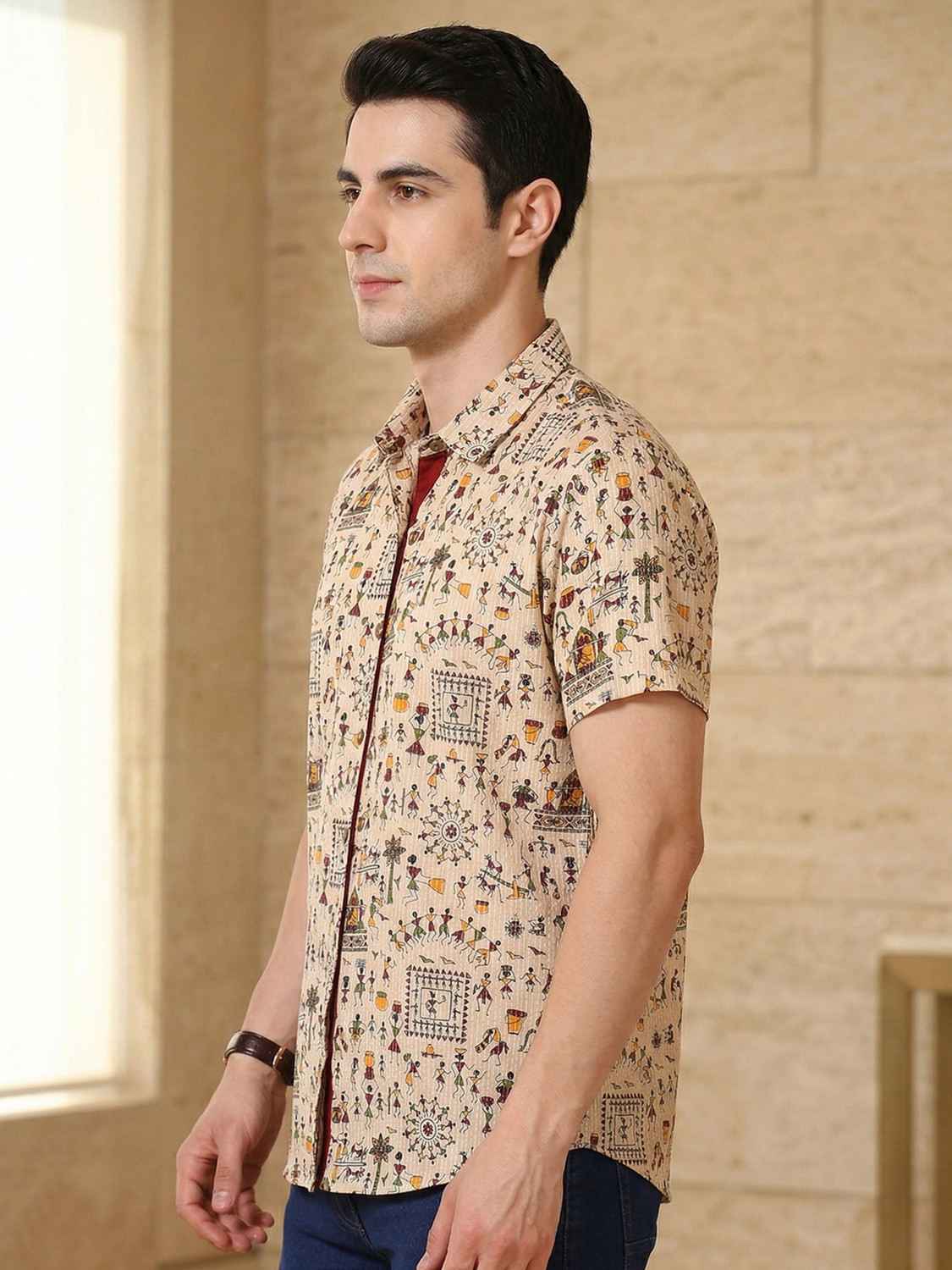 Image of IKRASS Men Printed Casual White Shirt
