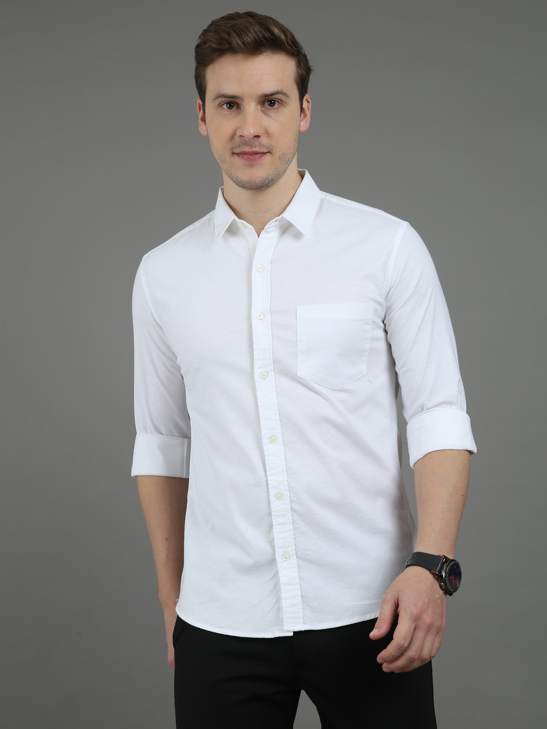 Image of SPRNG Men Solid Casual White Shirt