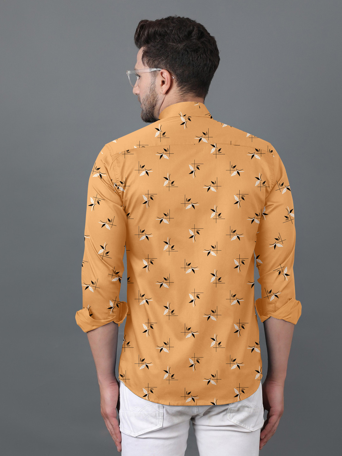 Image of SHUBHFLAX Men Printed Casual Orange, Light Blue Shirt