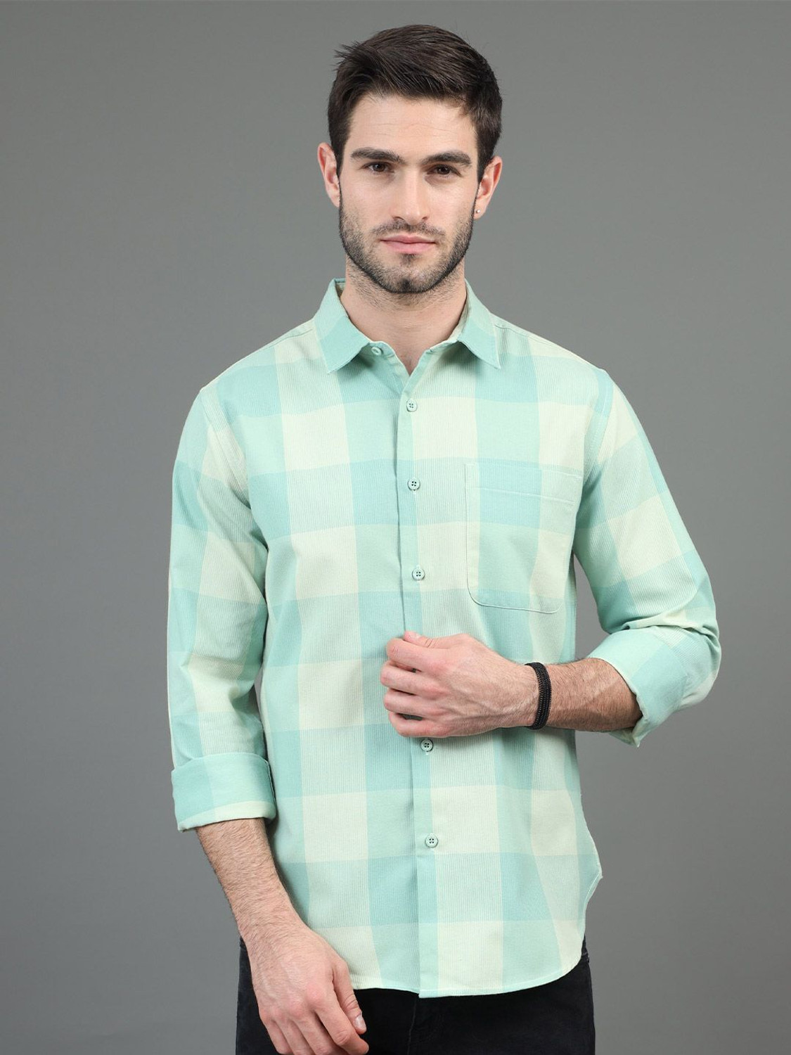 Image of HERE&NOW Men Checkered Casual Blue Shirt