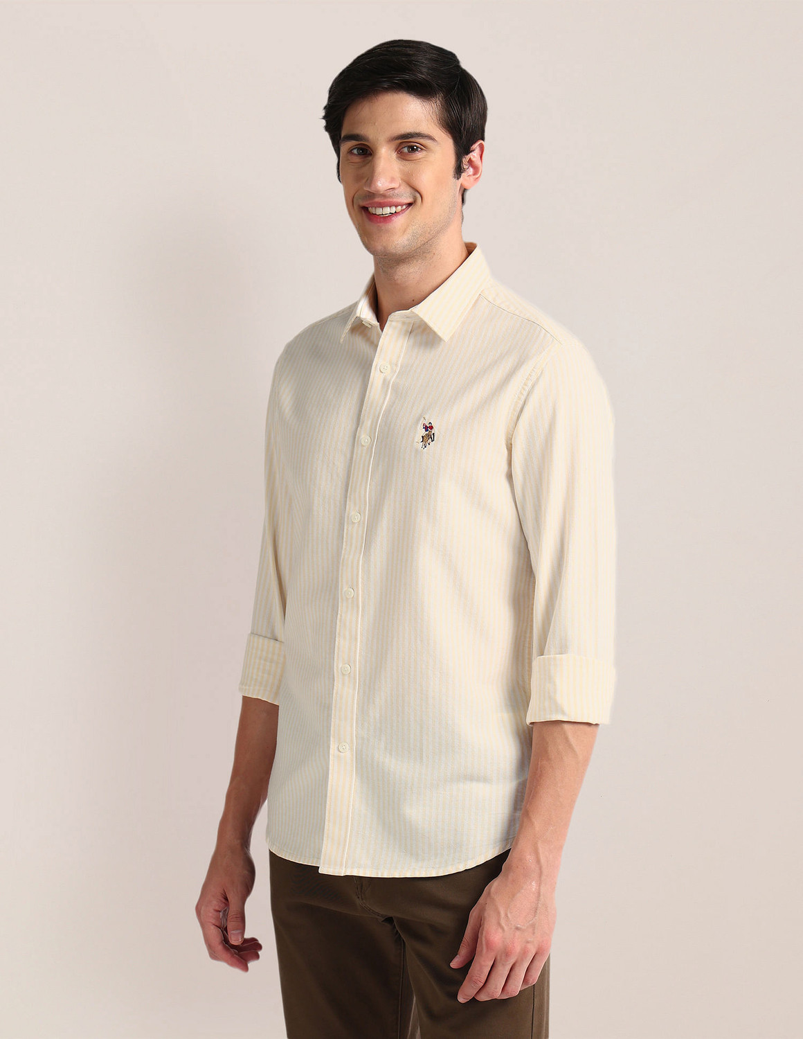 Image of U.S. POLO ASSN. Men Solid Casual Yellow Shirt