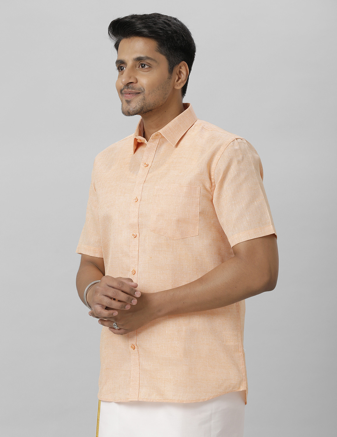 Image of Ramraj Cotton Men Regular Fit Solid Spread Collar Casual Shirt