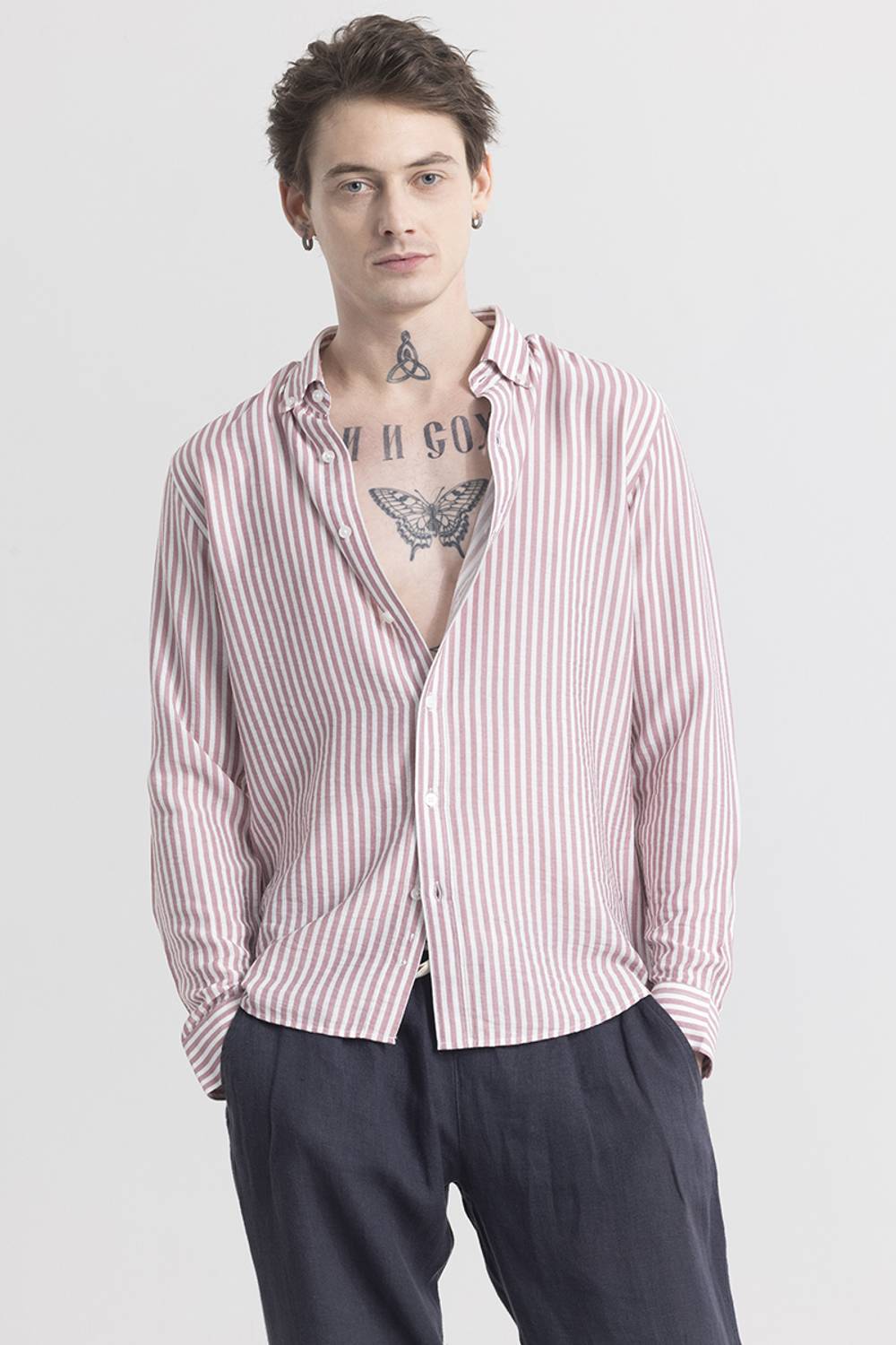 Snitch Men Striped Purple Shirt