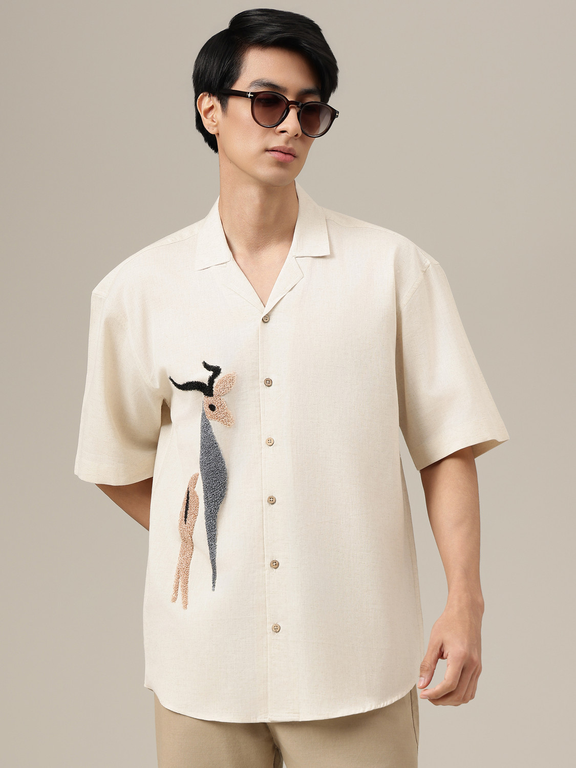 Image of DENNISON Men Embroidered Casual White Shirt