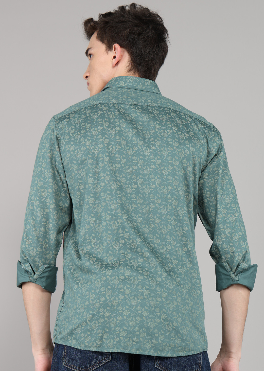 Image of Blackberrys Men Printed Casual Green Shirt