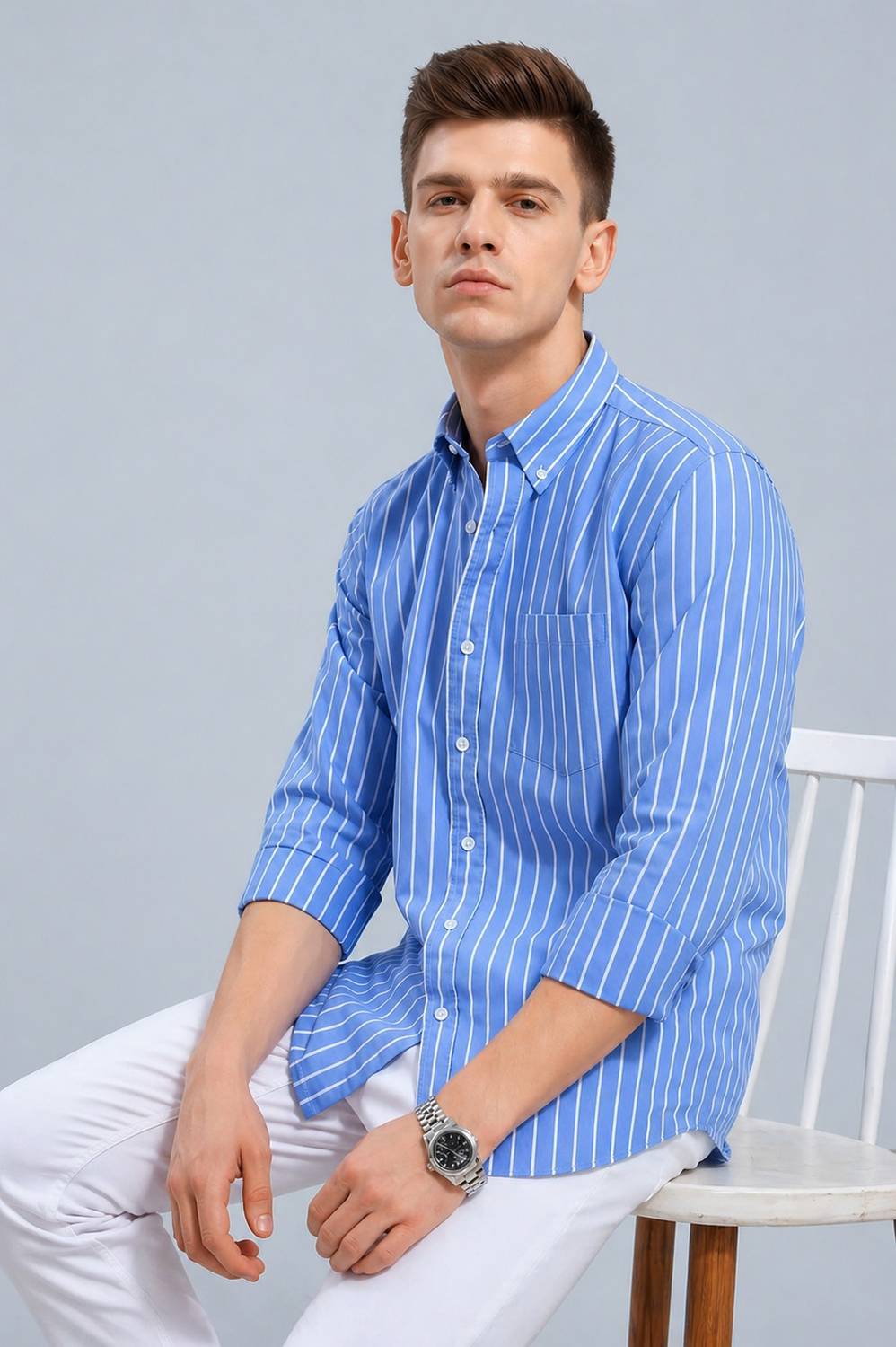DMSF Men Striped Casual Blue Shirt - Image 3