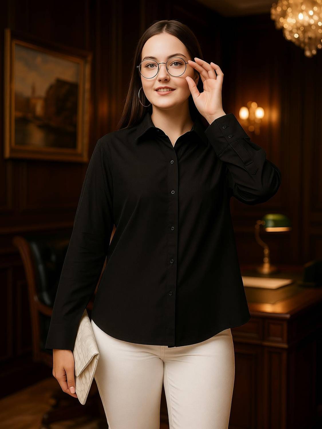 Pushbela Women Solid Formal Black Shirt