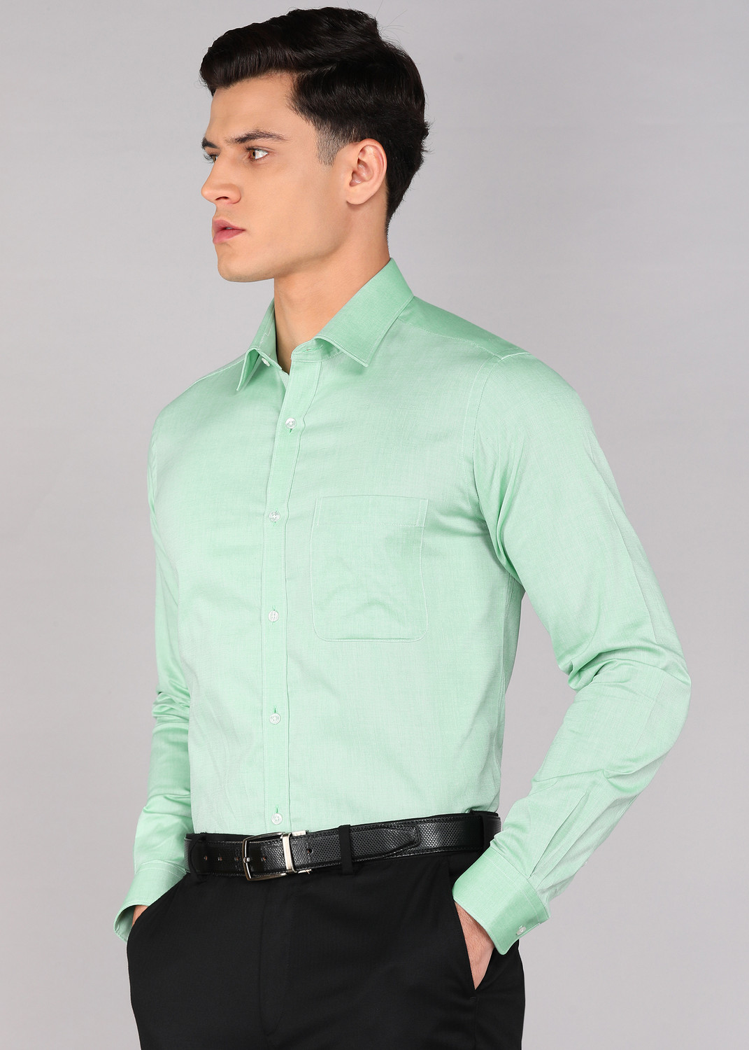 Image of Raymond Men Solid Formal Green Shirt