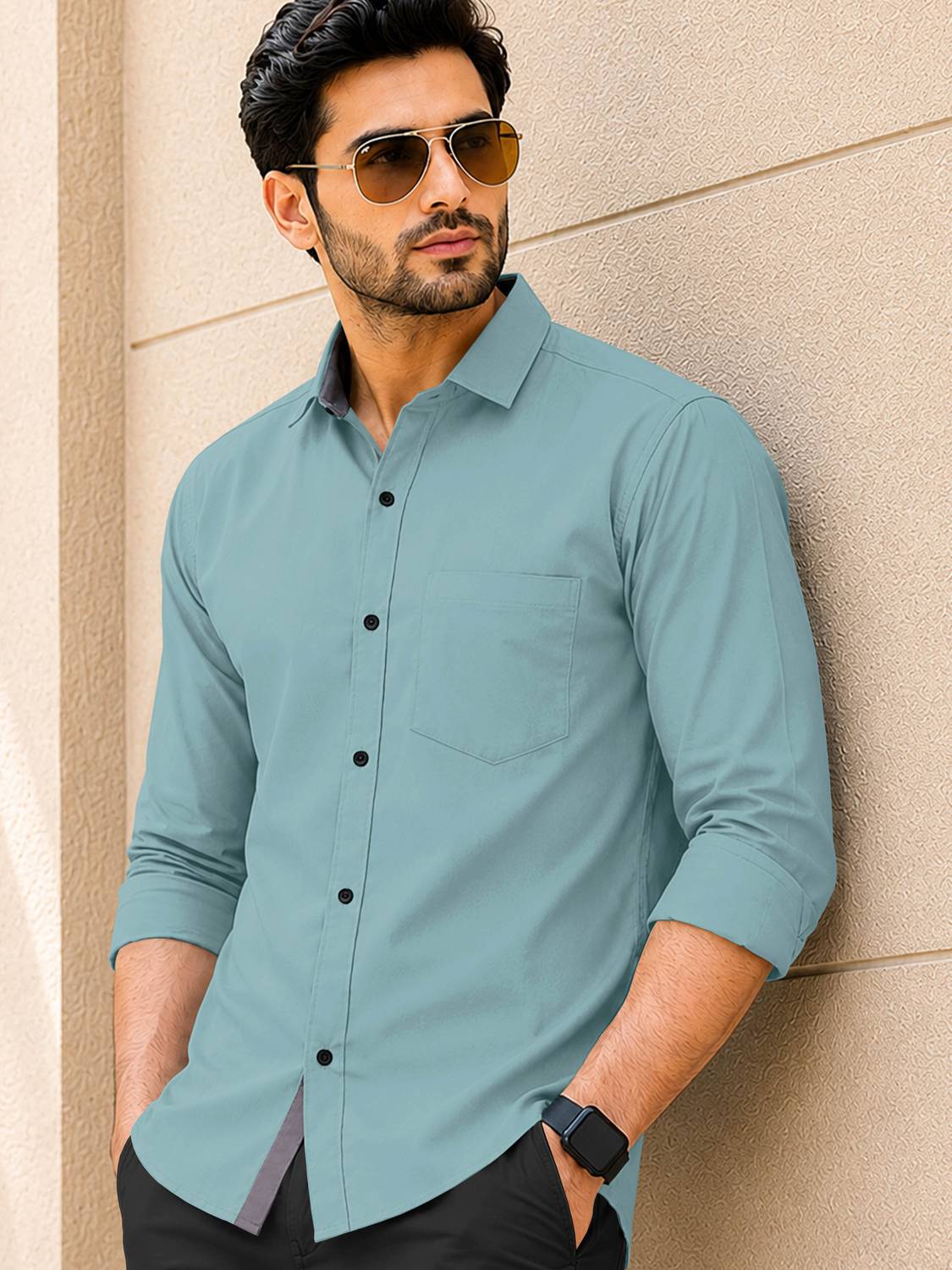 VeBNoR Men Light Green Casual Shirt - Image 2
