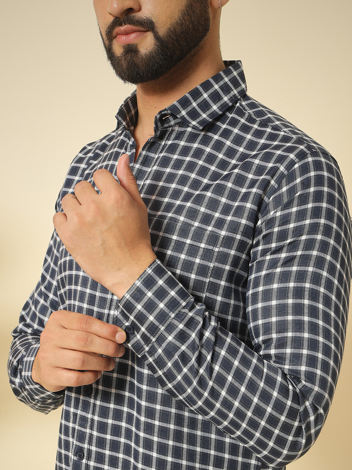 Image of youth first Men Checkered Casual Brown, Blue Shirt