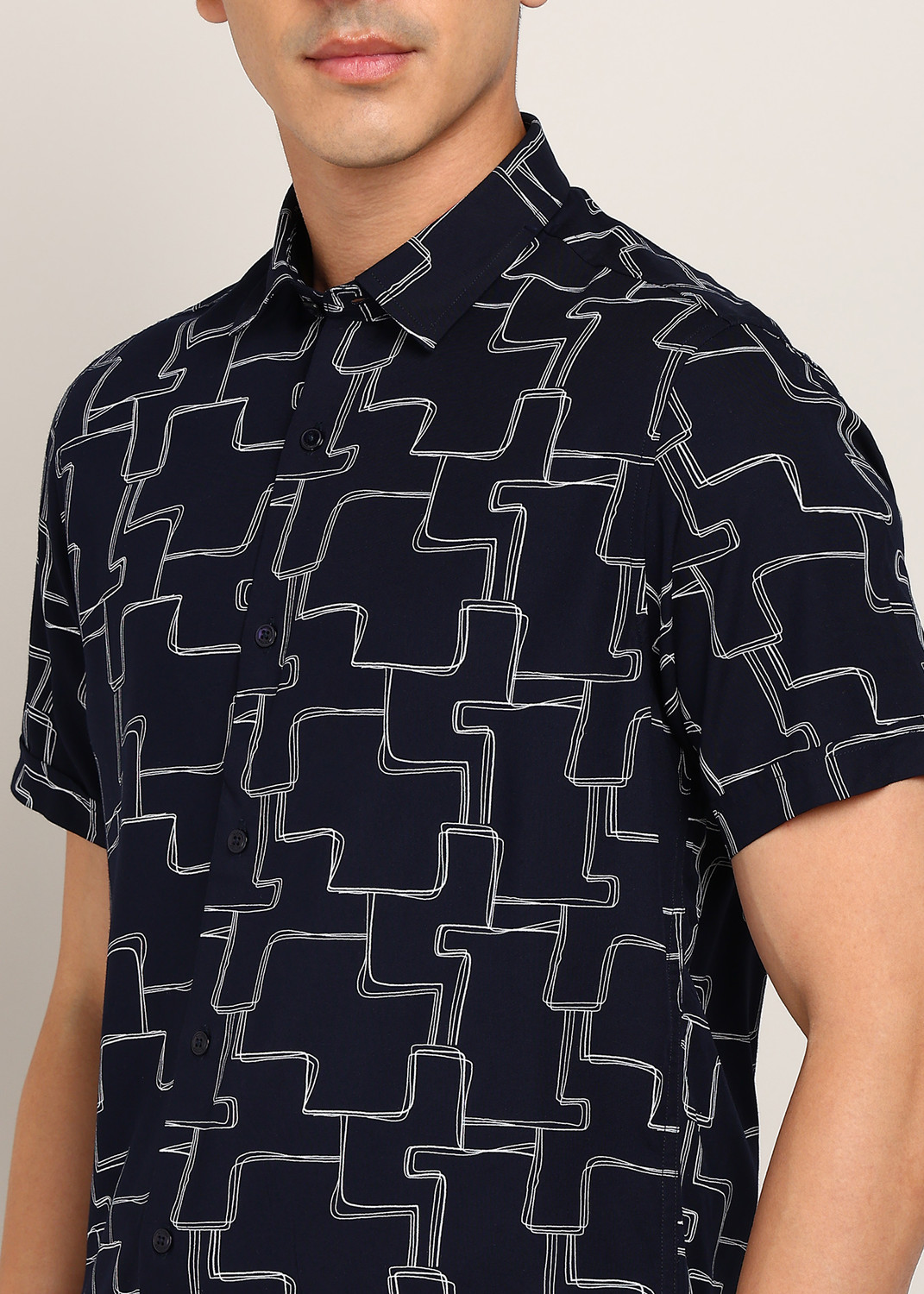 Image of KILLER Men Printed Casual Dark Blue Shirt