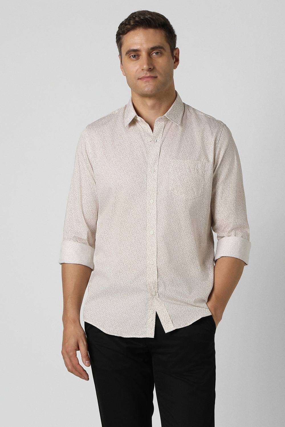 PETER ENGLAND Men Printed Casual Beige Shirt