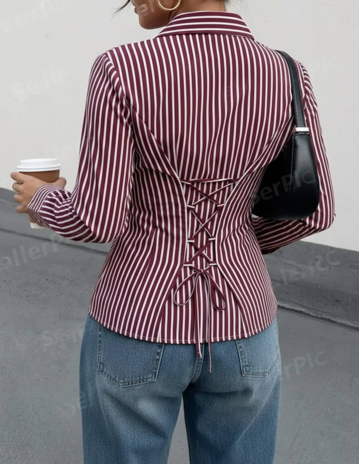 PERFECT Women Maroon Striped Shirt