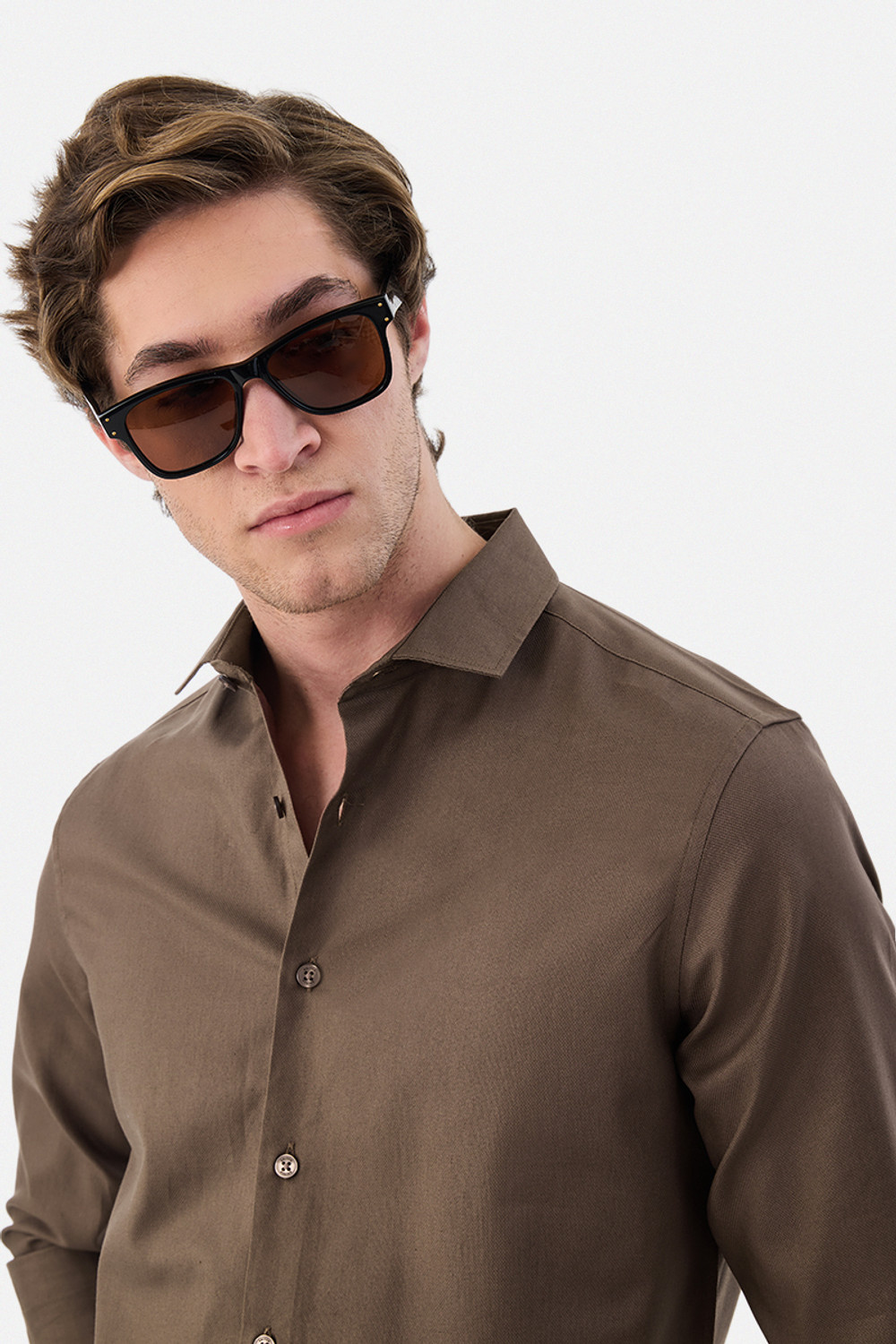 Image of Snitch Men Solid Formal Brown Shirt