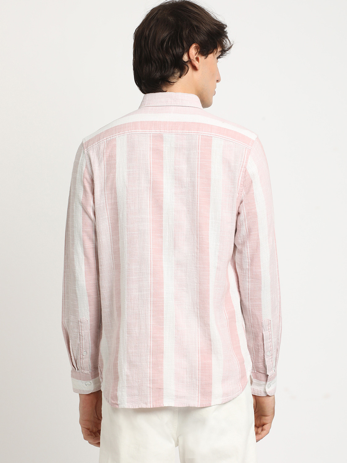 Image of THE BEAR HOUSE Men Striped Casual Pink Shirt