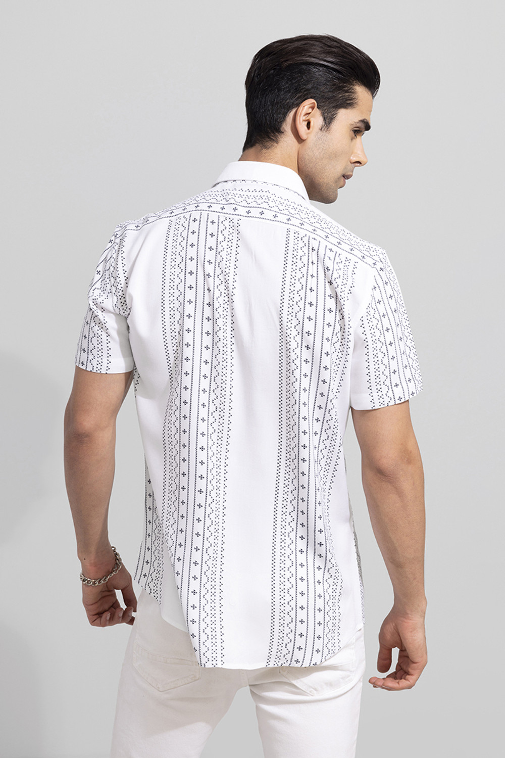 Image of Snitch Men Printed Casual White Shirt