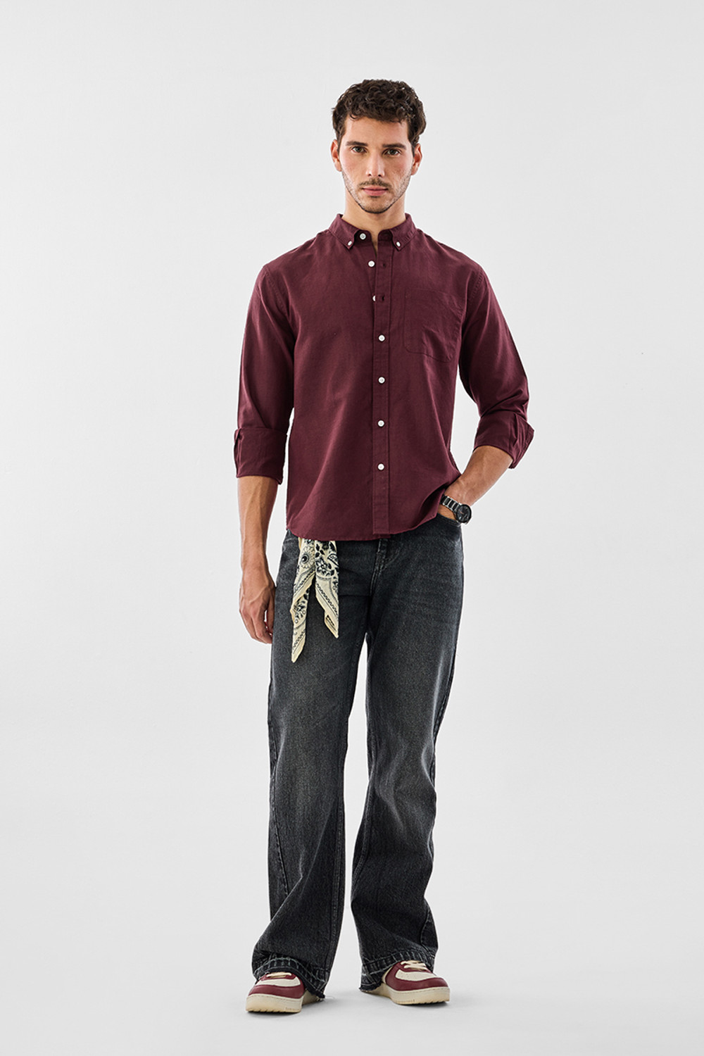 Image of Snitch Men Solid Casual Maroon Shirt