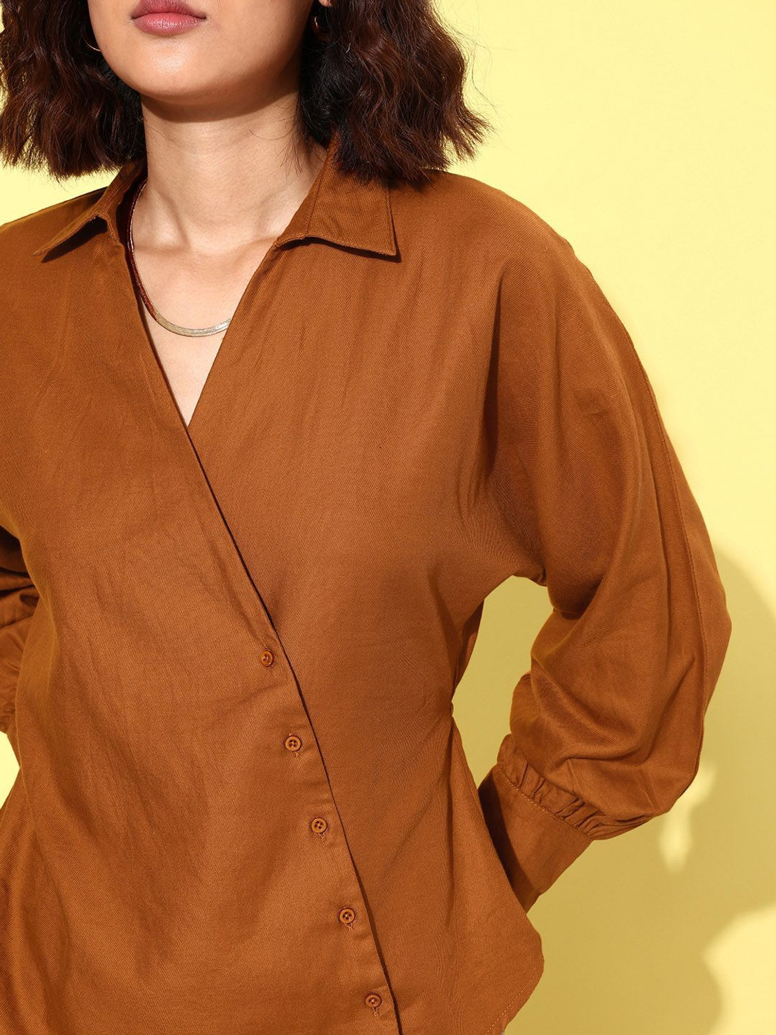 Image of Roadster Women Solid Casual Brown Shirt
