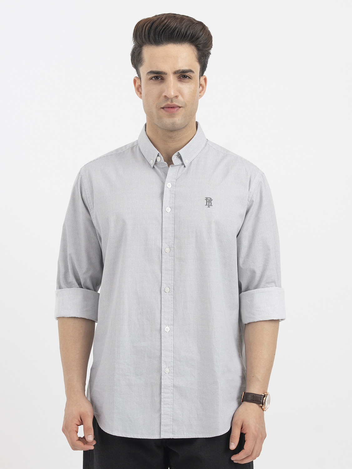 Image of RED TAPE Men Striped Casual Green Shirt
